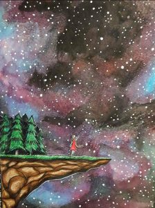 a watercolor ink piece showing the night sky